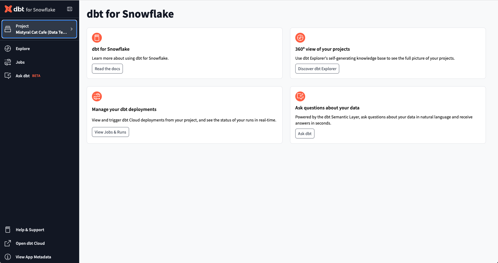 Example of the dbt Snowflake Native App